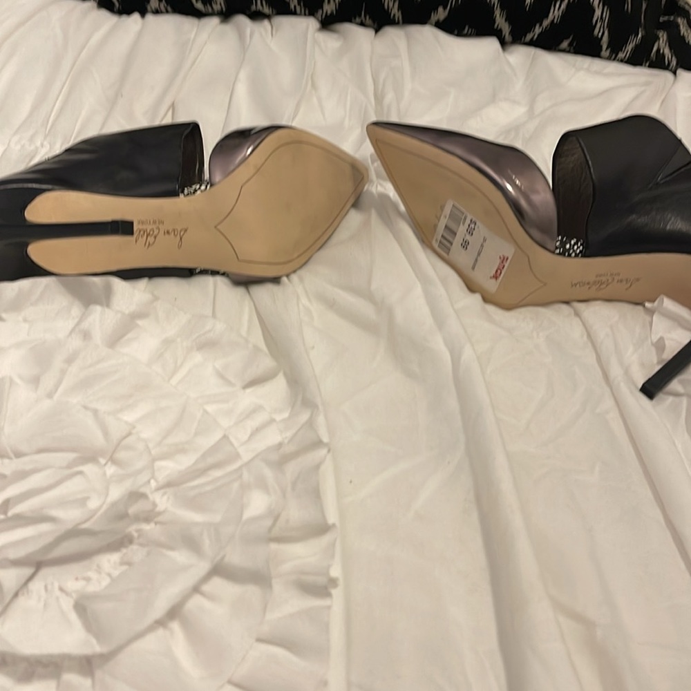 Sam Edelman closed toe metallic bronze and black high heel mule - Picture 5 of 5